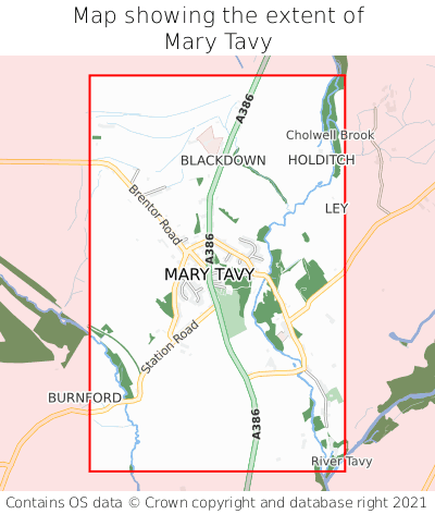 Map showing extent of Mary Tavy as bounding box