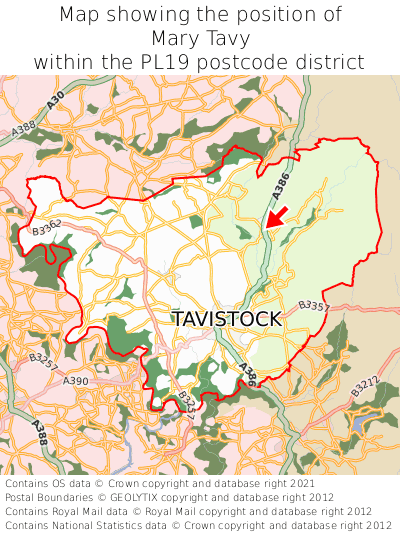 Map showing location of Mary Tavy within PL19