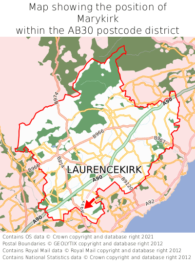 Map showing location of Marykirk within AB30