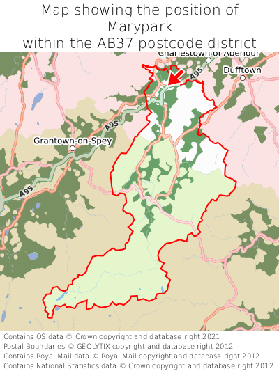 Map showing location of Marypark within AB37