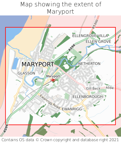 Map showing extent of Maryport as bounding box