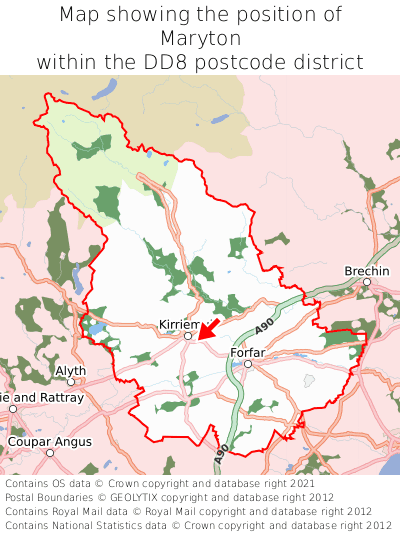 Map showing location of Maryton within DD8