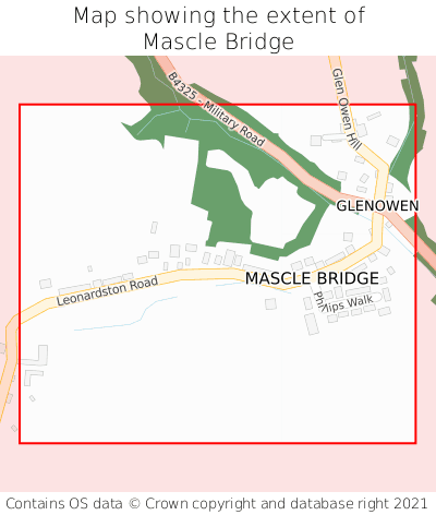 Map showing extent of Mascle Bridge as bounding box