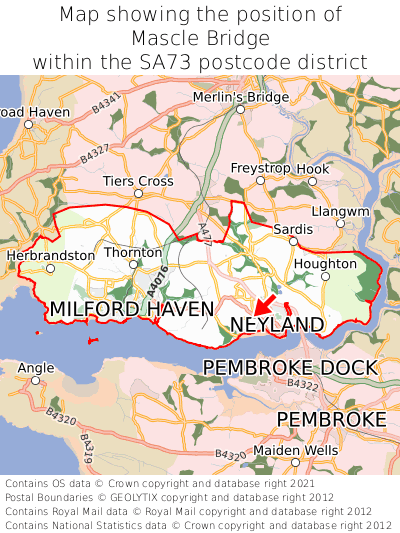 Map showing location of Mascle Bridge within SA73