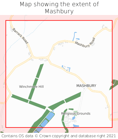 Map showing extent of Mashbury as bounding box