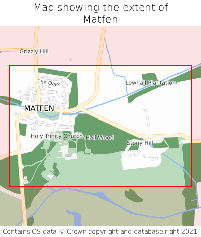 Map showing extent of Matfen as bounding box