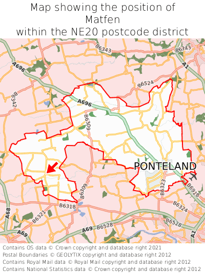 Map showing location of Matfen within NE20