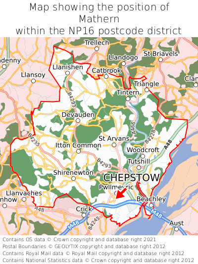 Map showing location of Mathern within NP16