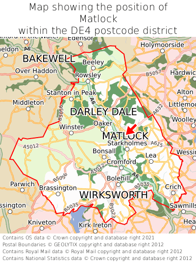 Map showing location of Matlock within DE4