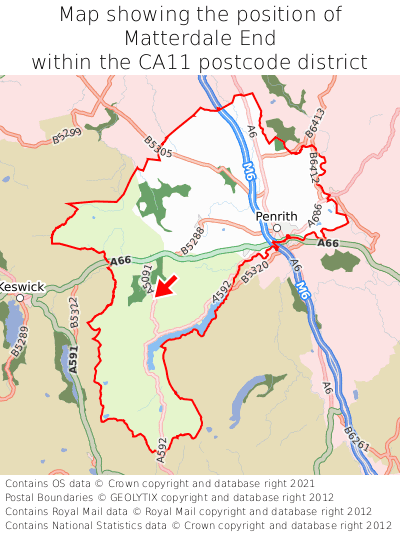 Map showing location of Matterdale End within CA11