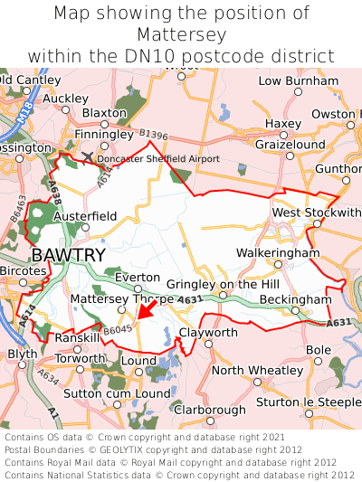 Map showing location of Mattersey within DN10