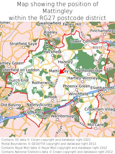 Map showing location of Mattingley within RG27