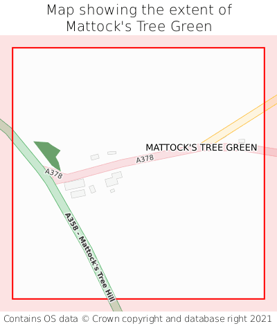 Map showing extent of Mattock's Tree Green as bounding box
