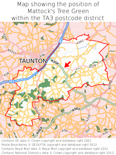 Map showing location of Mattock's Tree Green within TA3