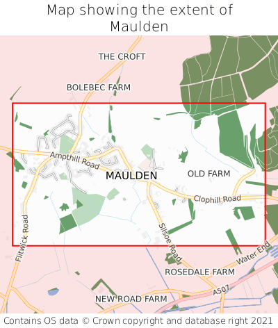 Map showing extent of Maulden as bounding box