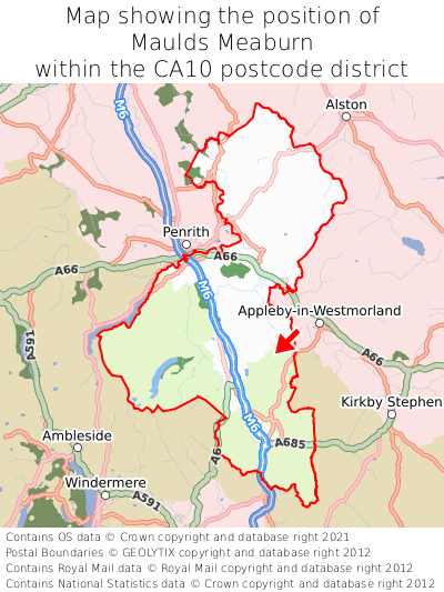 Map showing location of Maulds Meaburn within CA10