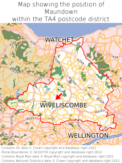 Map showing location of Maundown within TA4