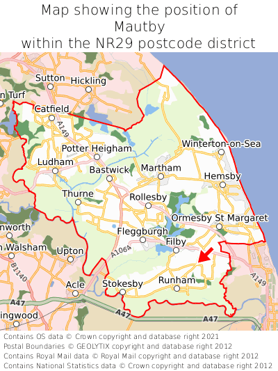 Map showing location of Mautby within NR29
