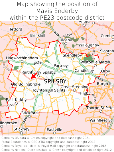 Map showing location of Mavis Enderby within PE23