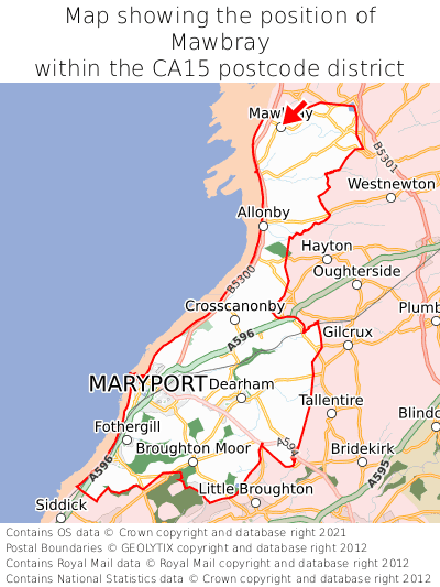 Map showing location of Mawbray within CA15