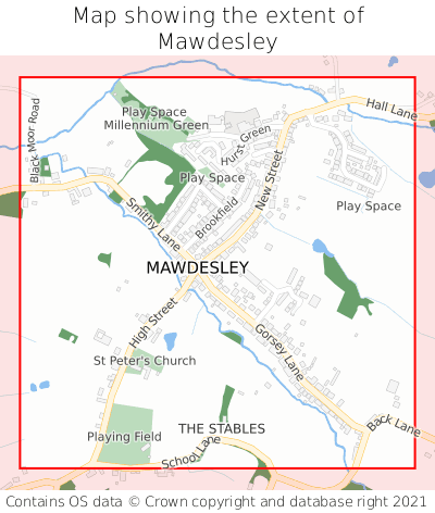 Map showing extent of Mawdesley as bounding box
