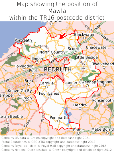 Map showing location of Mawla within TR16