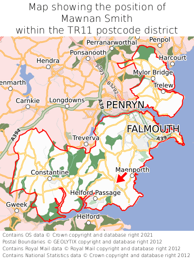 Map showing location of Mawnan Smith within TR11