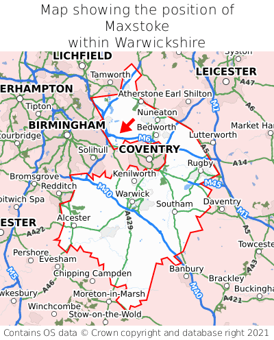 Map showing location of Maxstoke within Warwickshire