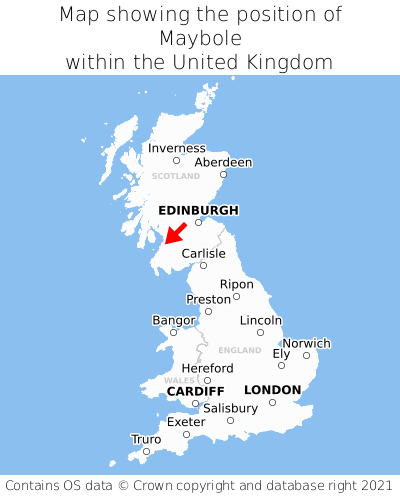 Map showing location of Maybole within the UK