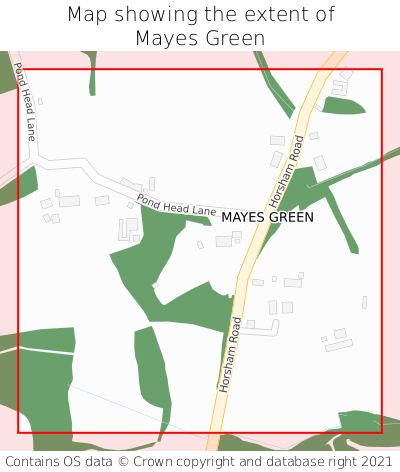 Map showing extent of Mayes Green as bounding box