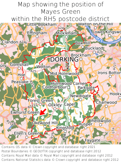 Map showing location of Mayes Green within RH5