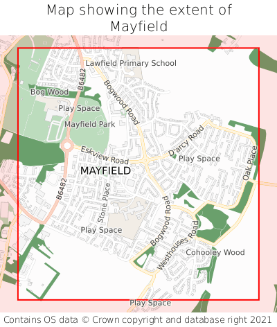 Map showing extent of Mayfield as bounding box