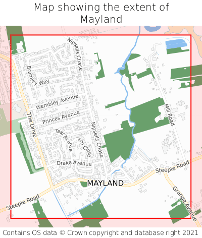 Map showing extent of Mayland as bounding box