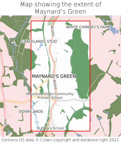 Map showing extent of Maynard's Green as bounding box