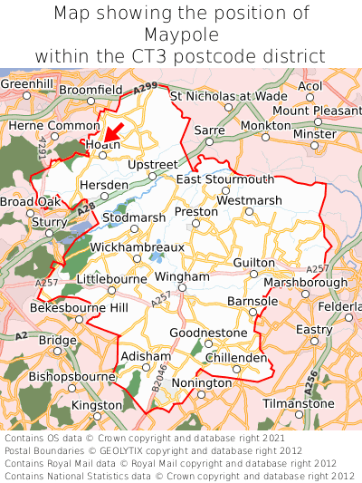 Map showing location of Maypole within CT3
