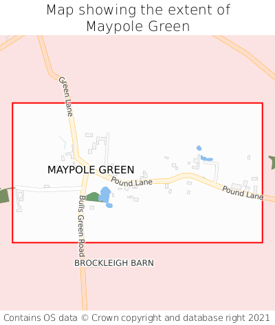 Map showing extent of Maypole Green as bounding box