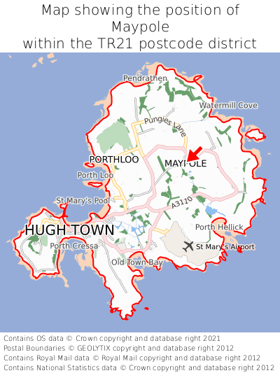 Map showing location of Maypole within TR21