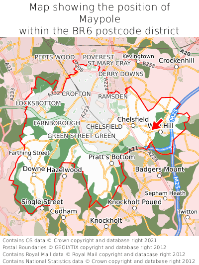 Map showing location of Maypole within BR6