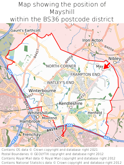 Map showing location of Mayshill within BS36