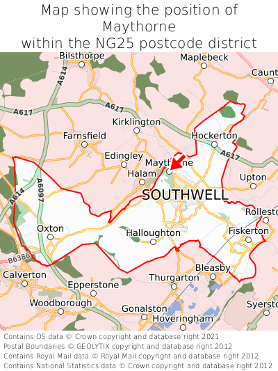 Map showing location of Maythorne within NG25