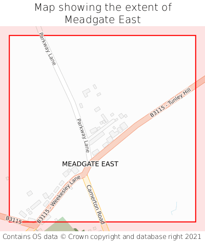 Map showing extent of Meadgate East as bounding box