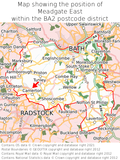 Map showing location of Meadgate East within BA2