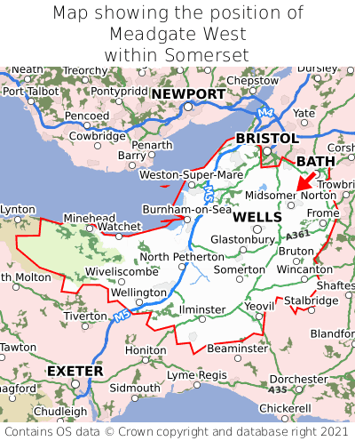 Map showing location of Meadgate West within Somerset