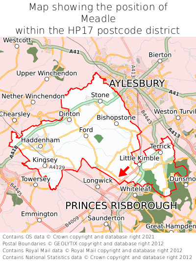 Map showing location of Meadle within HP17