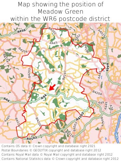 Map showing location of Meadow Green within WR6