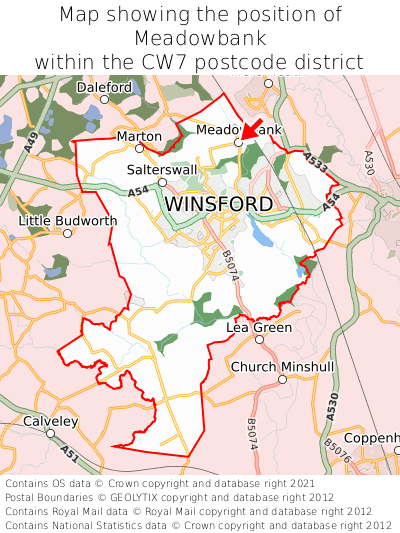 Map showing location of Meadowbank within CW7
