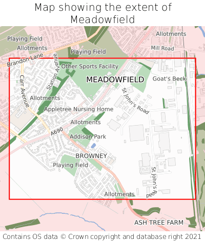 Map showing extent of Meadowfield as bounding box