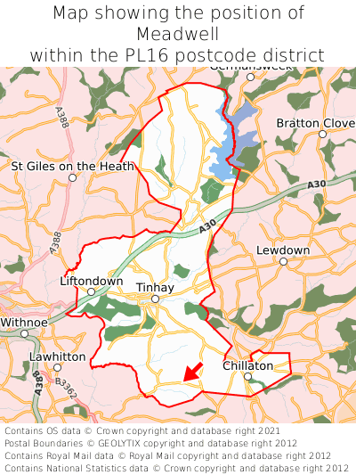 Map showing location of Meadwell within PL16