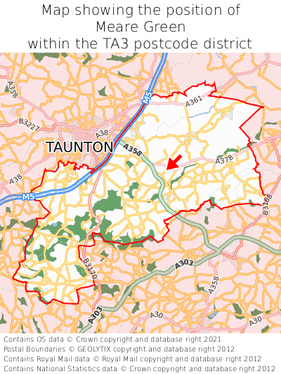 Map showing location of Meare Green within TA3