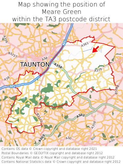 Map showing location of Meare Green within TA3